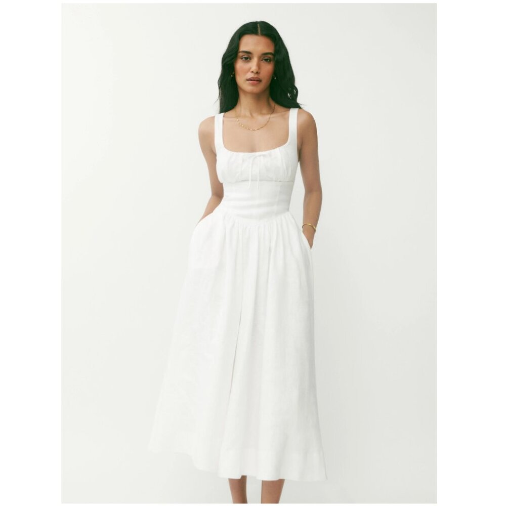 Reformation Balia Linen Dress in White